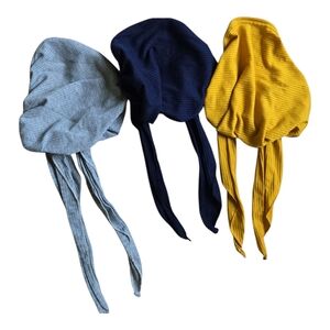 Set of Three Ribbed Headwraps in Grey, Navy, and Mustard
